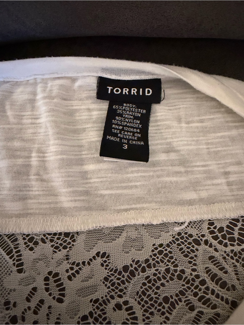 torrid Cream Lace Panel Crewneck Top